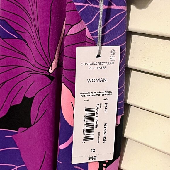 Liz Claiborne Purple Flower Flowing Tunic / Top * Size 1X * New with Tag - Picture 4 of 5